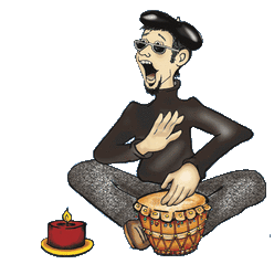 Bill Buczinsky's poetic graphic of man playing a bongo with candle next to him. 