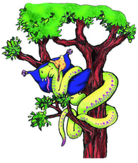 Bill Buczinsky's poetic graphic of a lizard napping in a tree. 