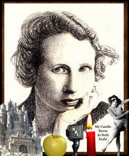 Portrait of Edna St. Vincent with graphics on the bottom 