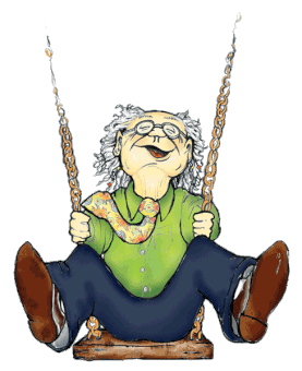 Bill Buczinsky's poetic graphic old man swinging on swing 